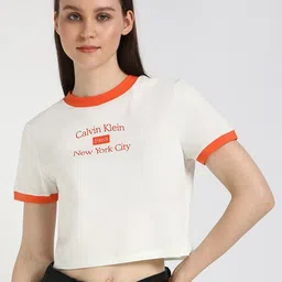 Calvin Klein Jeans Women Typography Drop-Shoulder Sleeves T-shirt-image-64