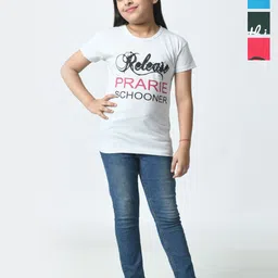 BAESD Girls Pack Of 4  Typography Printed Cotton Slim Fit T-shirts-picture-11