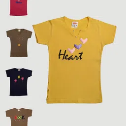 TINY HUG Girls Pack Of 5 Printed Slim Fit T-shirt image 1
