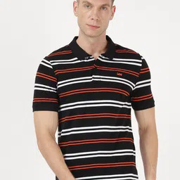 Lee Men Black Striped Polo Collar Applique Slim Fit T-shirt-picture-50