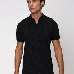 Mufti Geomentric Printed Mandarin Collar Slim Fit Pure Cotton T-shirt-picture-33