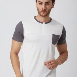 yak yak YAK Men White & Grey Henley Neck Pockets Slim Fit Cotton T-shirt-picture-24