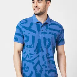 SPYKAR Abstract Printed Polo Collar Slim Fit Cotton T-Shirt-picture-11