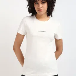 Calvin Klein Jeans Women Solid Round Neck Cotton Slim Fit Tshirt-image-59