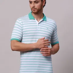 Park Avenue Men Striped Polo Collar Pockets Slim Fit T-shirt-picture-33