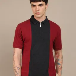 Dennis Lingo Colourblocked Polo Collar Pure Cotton T-Shirt-image-3