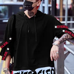 Eyebogler Typography Printed Hooded Drop-Shoulder Cotton Oversize T-shirt-picture-51
