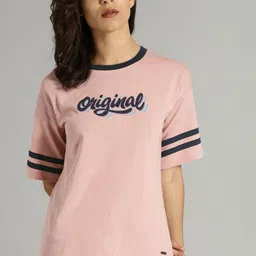 Roadster Time Travlr Women Pink Printed Round Neck Pure Cotton T-shirt-picture-36
