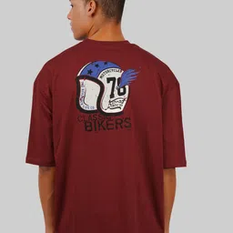 Roadster Maroon Oversized Printed Round Neck Pure Cotton T-shirt-picture-21