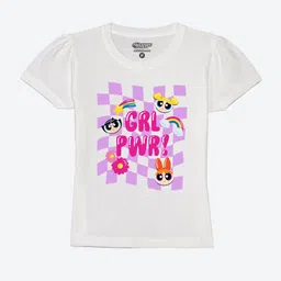 YK Warner Bros Girls Powerpuff Girls Printed Puff Sleeves Pure Cotton T-shirt-picture-10