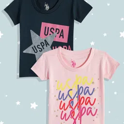 U.S. Polo Assn. Kids Girls Pack Of 2 Assorted Printed Pure Cotton T-shirt-picture-22