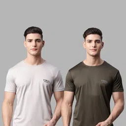 mack jonney VIMAL JONNEY Men Pack of 2 Grey Melange & Olive Green T-shirts-picture-32