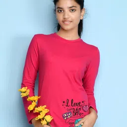 NUSYL Girls Pink Typography Printed Indigo T-shirt-picture-19