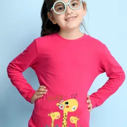 NUSYL Girls Pink Printed T-shirt-image-5