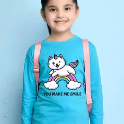 NUSYL Girls Blue High Neck Extended Sleeves Raw Edge T-shirt-image-98