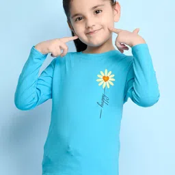 NUSYL Girls Sky Blue Flower Print Long Sleeves Cotton T Shirt-picture-11
