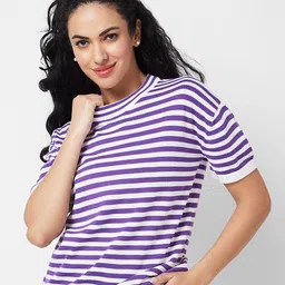 SPYKAR Striped V-Neck Boxy Cotton T-shirt-picture-15