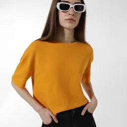 ONLY Extended Sleeves Cotton Knitted Crop Boxy T-shirt-image-61