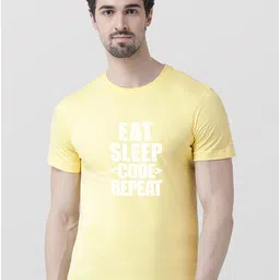 Friskers Men Yellow Typography Printed Raw Edge T-shirt-picture-29