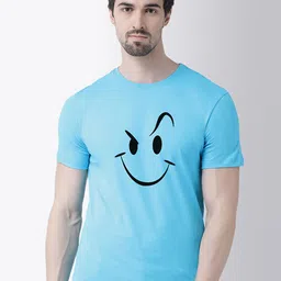 Friskers Men Turquoise Blue Printed Raw Edge T-shirt-image-3