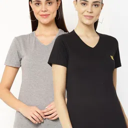 VIMAL JONNEY Pack-2 Women Black & Grey V-Neck T-shirt-image-47