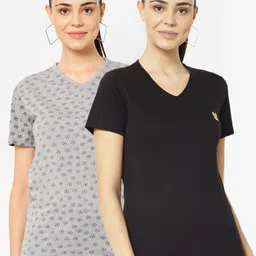 VIMAL JONNEY Pack-2 Women Black& Grey V-Neck T-shirt-image-29