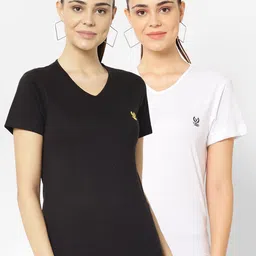 VIMAL JONNEY Pack-2 Women Black & White V-Neck T-shirt-image-55