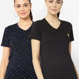 mack jonney VIMAL JONNEY Pack-2 Women Black & Navy Blue V-Neck T-shirt-picture-27