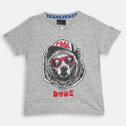 Blue Giraffe Boys Grey Printed Henley Neck T-shirt-picture-25