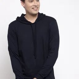 Friskers Men Navy Blue Solid Hood T-shirt-picture-31