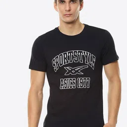 ASICS Men Black Stripe Graphic SS Typography Printed Cotton Training or Gym T-shirt-picture-33