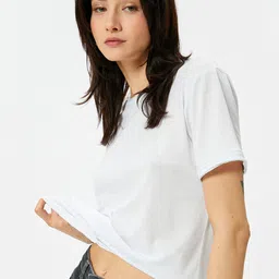 Koton Round Neck Short Sleeves Raw Edge Cotton T-shirt-picture-38