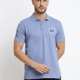 van heusen innerwear Van Heusen Men Blue Solid Varsity Inspired Short Sleeve Polo T-Shirt image 1