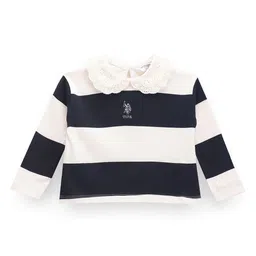 U.S. Polo Assn. Kids Girls Striped Peter Pan Collar Embroidered Casual T-shirt image 1