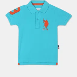u.s. polo assn. U S Polo Assn Boys Blue & Orange Brand Logo Polo Collar Pure Cotton T-shirt-picture-43