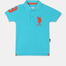 u.s. polo assn. U S Polo Assn Boys Blue Polo Collar T-shirt-picture-10