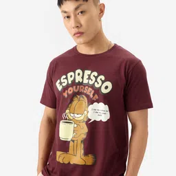 The Souled Store Brown Garfield Printed Round Neck Cotton T-shirt image 1