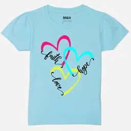 Mast & Harbour Girls Blue Typography Printed Cotton T-shirt-picture-55