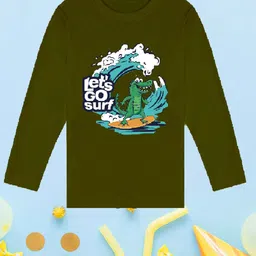 NUSYL Boys Olive Green Printed Applique T-shirt-picture-24