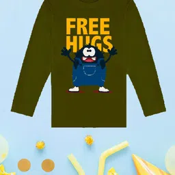 NUSYL Boys Olive Green Printed Applique T-shirt-picture-23