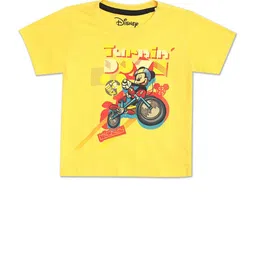 Donuts Boys Yellow Mickey Mouse Printed Raw Edge T-shirt-picture-32
