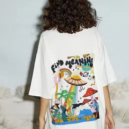 THE CLOTHING FACTORY Unisex Graphic Printed Drop Shoulder Sleeves Cotton Oversized T-shirt-picture-26