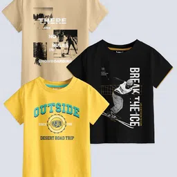 BAESD Boys Pack Of 3 Typography Printed Pure Cotton T-shirts image 1