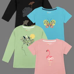 HELLCAT Girls Pack Of 4 Printed Cotton T-shirts-picture-11