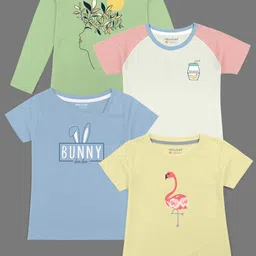 HELLCAT Girls Pack Of 4 Printed Cotton T-shirts-picture-51