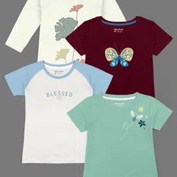 HELLCAT Girls Pack Of 4 Printed Cotton T-shirts-picture-30