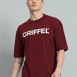 GRIFFEL Typography Printed Drop-Shoulder Sleeves Cotton Oversized T-shirt-picture-25