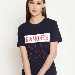 FUTURO Women Typography Printed Applique T-shirt-image-80