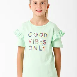 KATE & OSCAR Girls Green Typography Printed T-shirt-picture-30