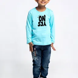 Friskers Boys Turquoise Blue Typography Printed Applique T-shirt-picture-20
